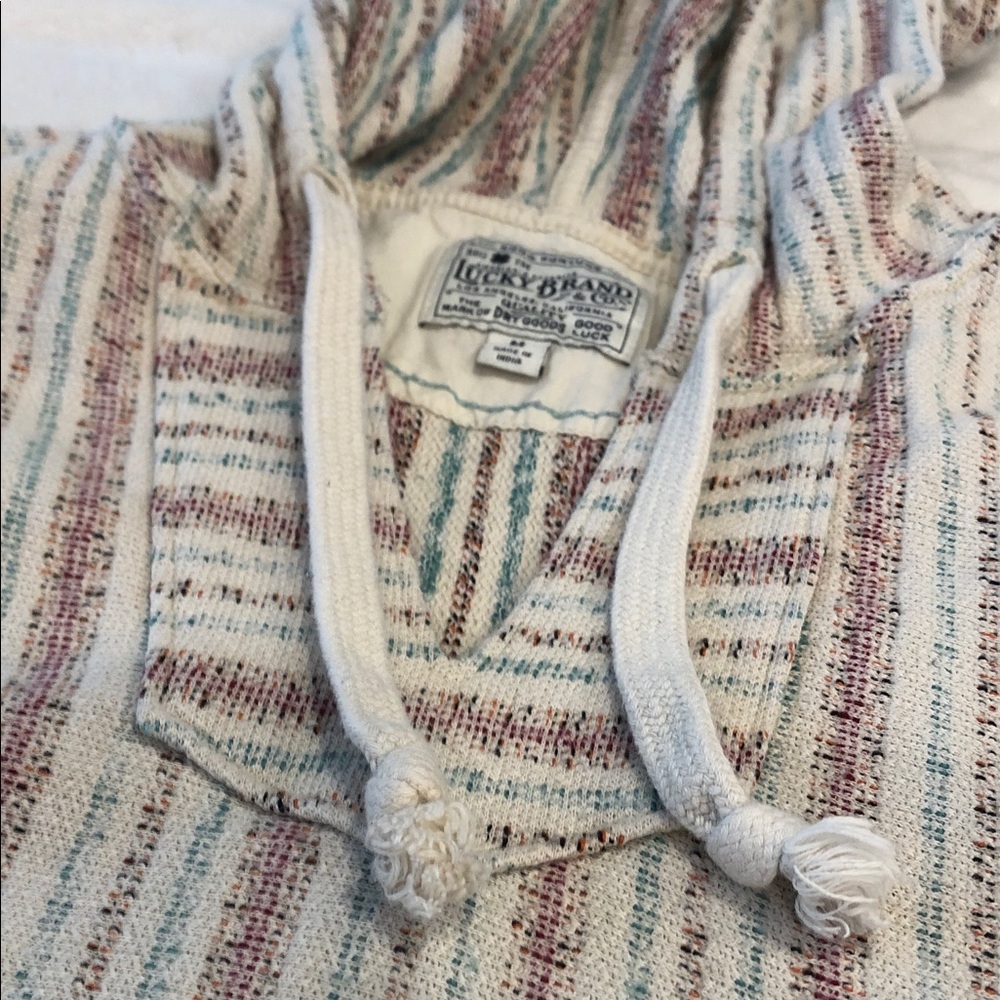 Lucky Brand boho striped hoodie sweatshirt neutral tones beach resort vibes SZ M - Picture 3 of 9